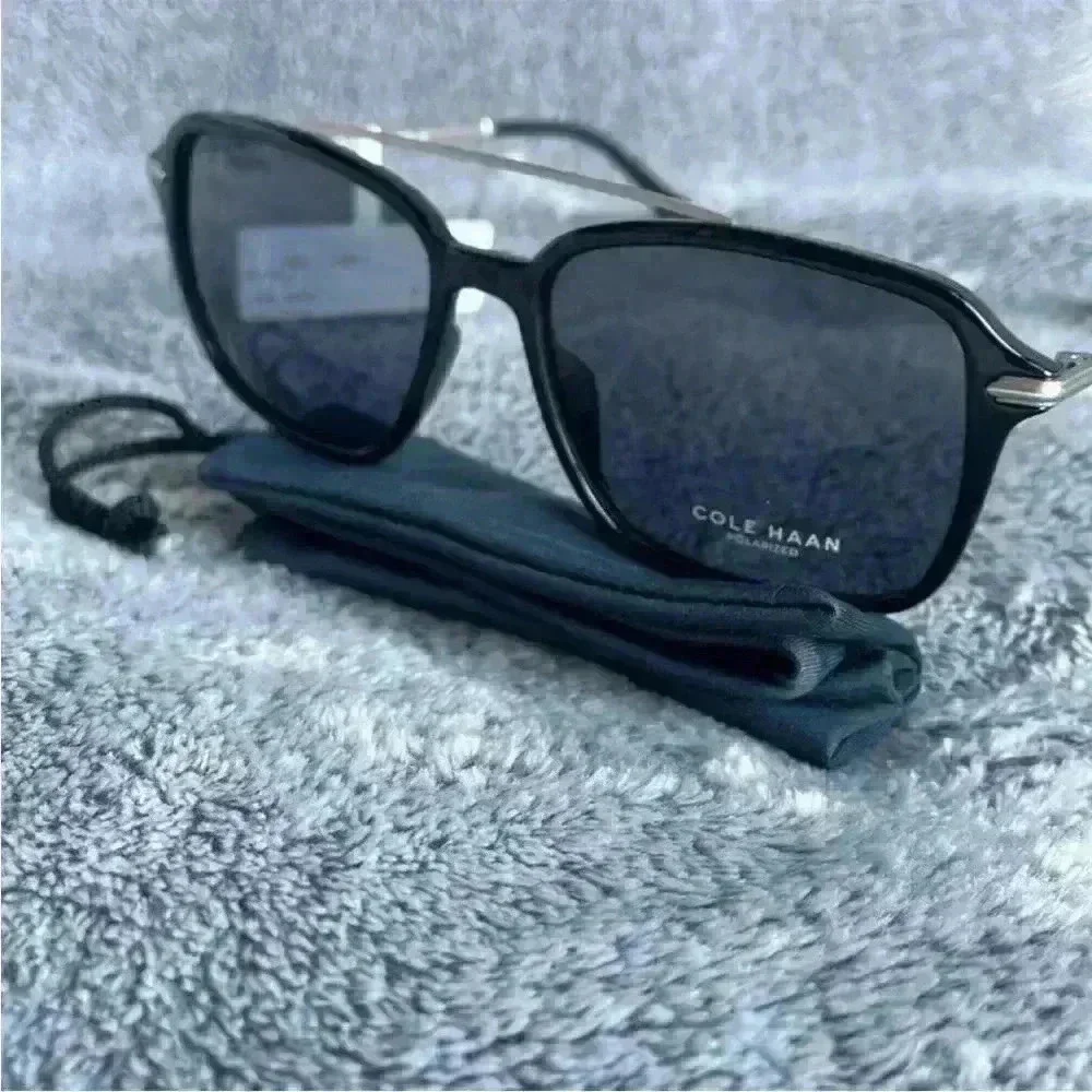 Cole Haan Plastic Combo 55mm Square Brow Bar Sunglasses in Black NWT *Polarized*